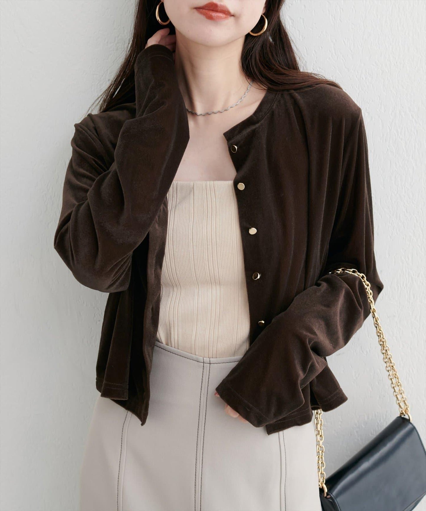 圓領天鵝絨開衫