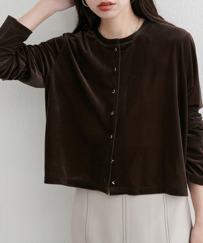 圓領天鵝絨開衫