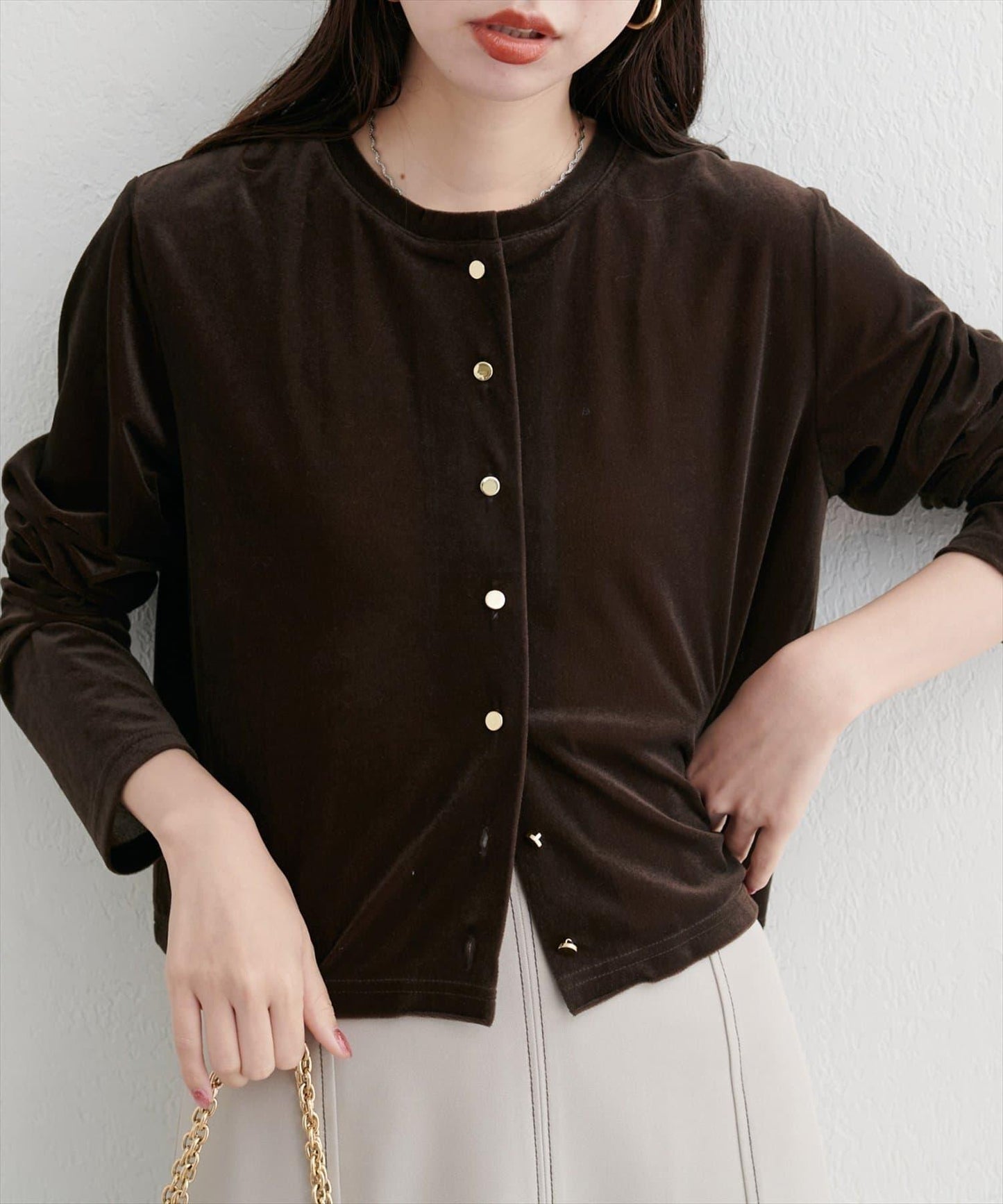 圓領天鵝絨開衫