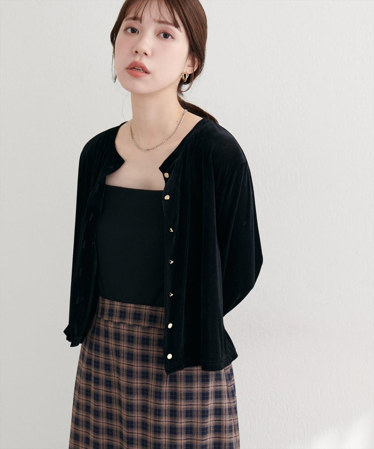 圓領天鵝絨開衫