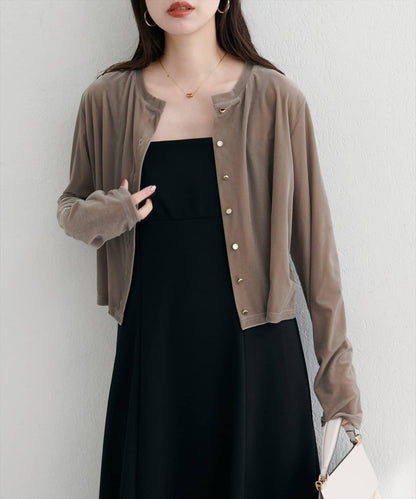 圓領天鵝絨開衫