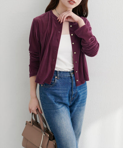 圓領天鵝絨開衫