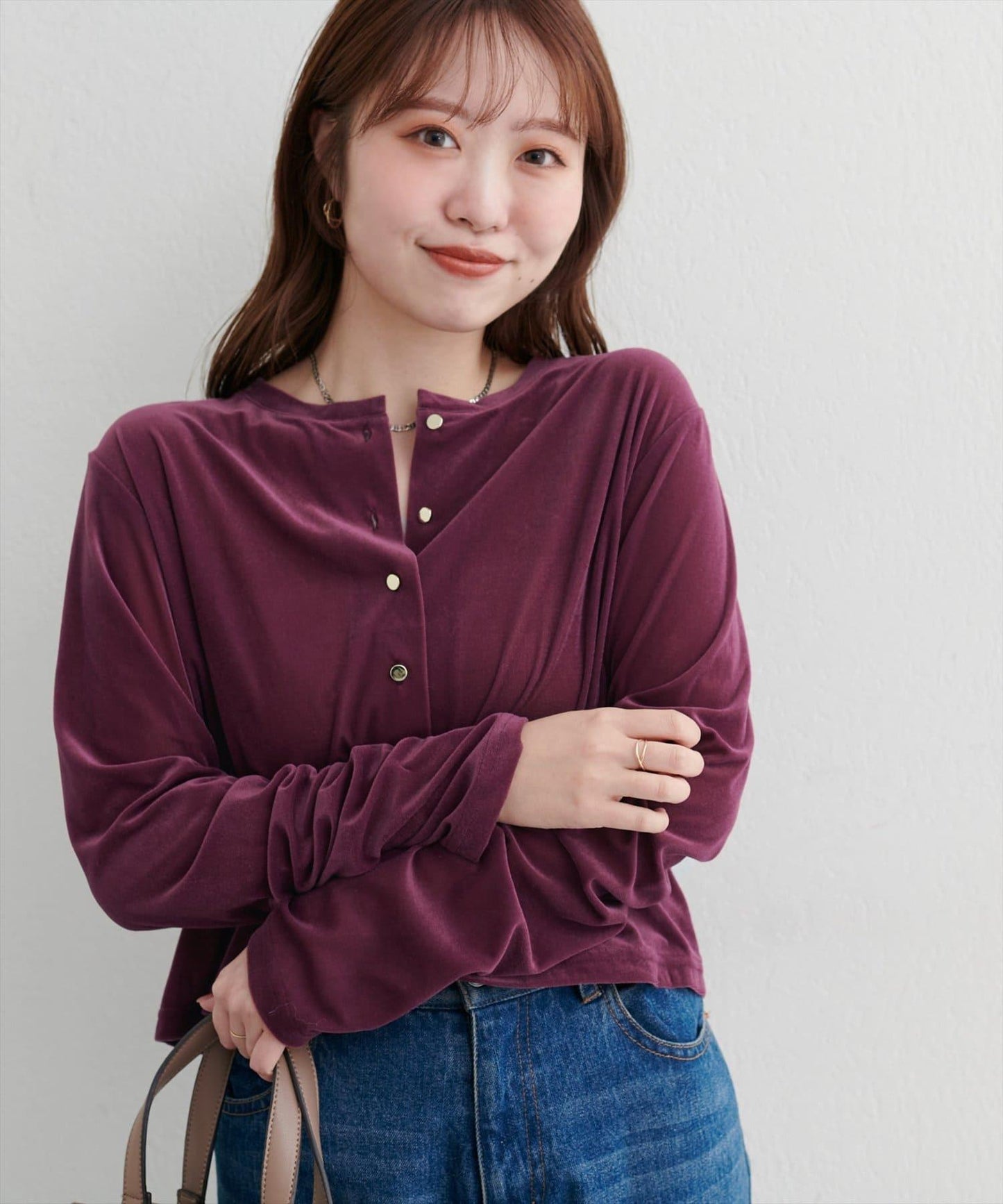 圓領天鵝絨開衫