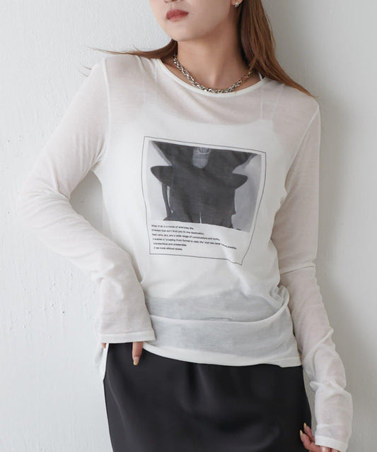 透紗照片圖案長袖T恤