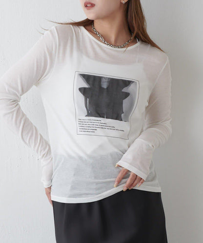 透紗照片圖案長袖T恤