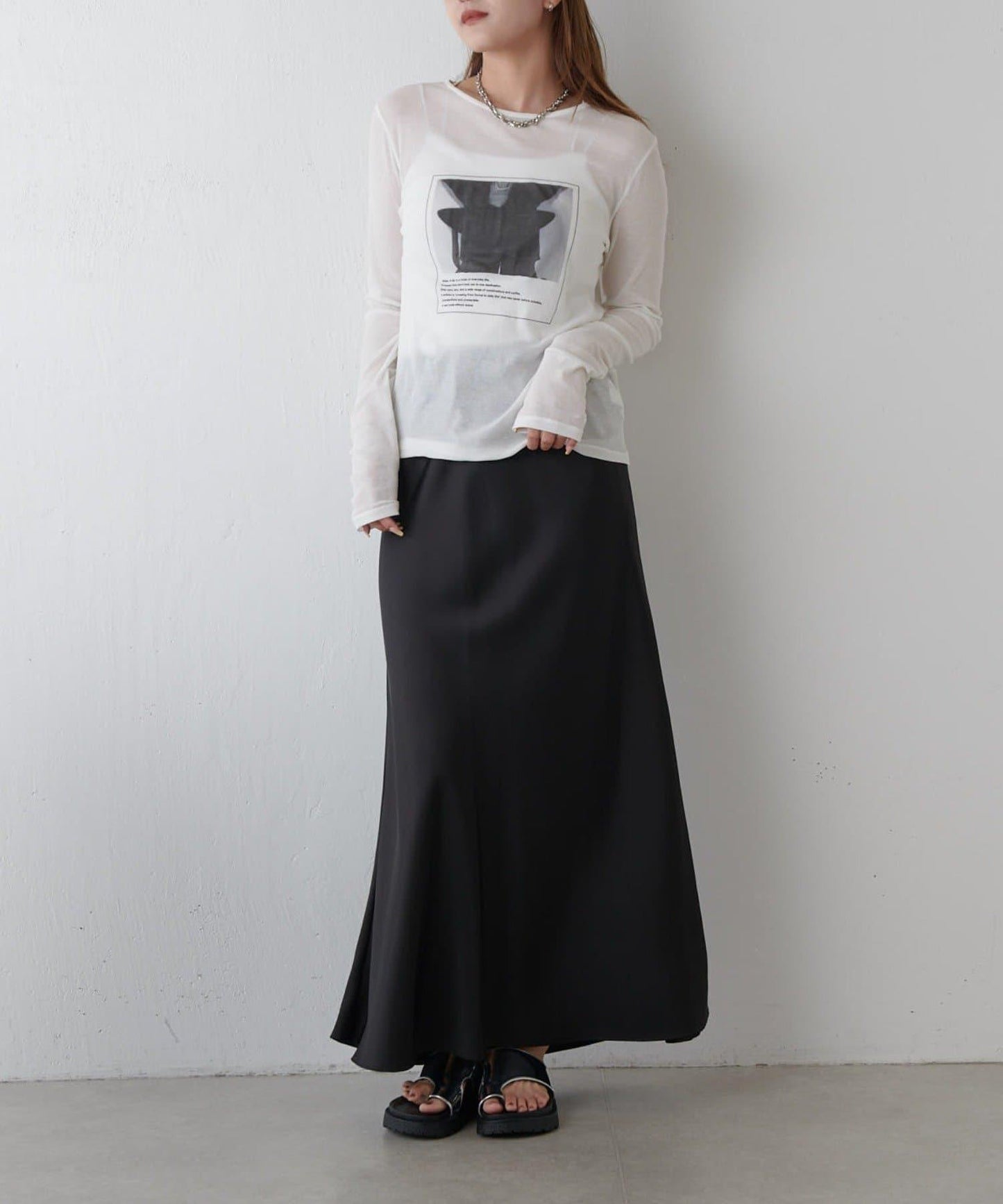 透紗照片圖案長袖T恤