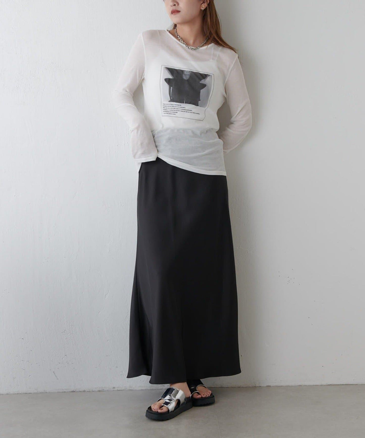 透紗照片圖案長袖T恤