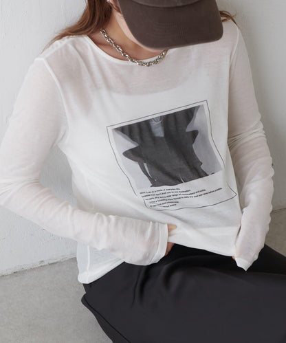 透紗照片圖案長袖T恤