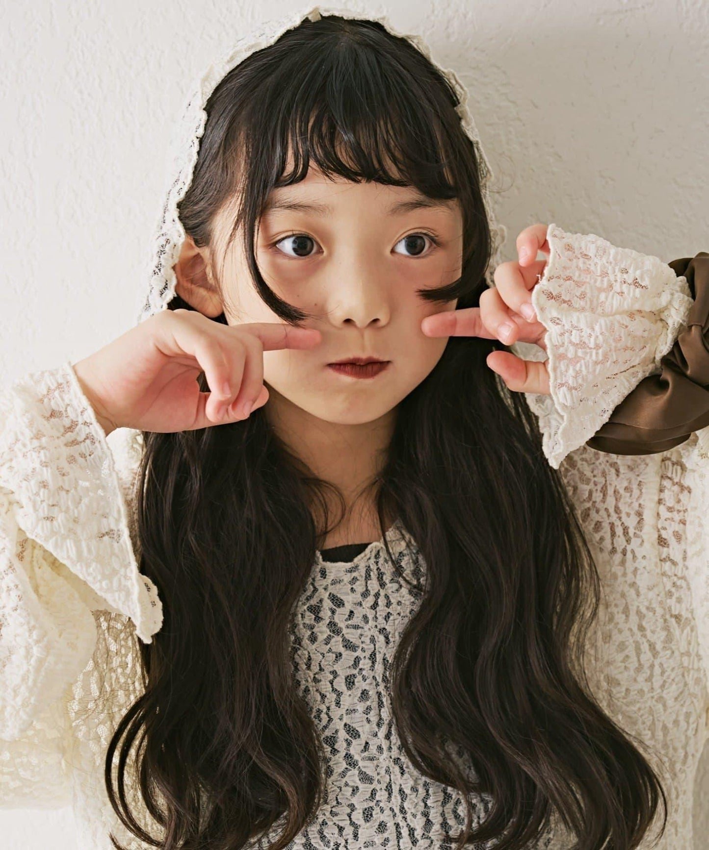 【KIDS】彈力蕾絲連帽衫