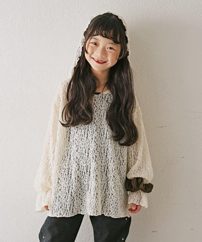 【KIDS】彈力蕾絲連帽衫
