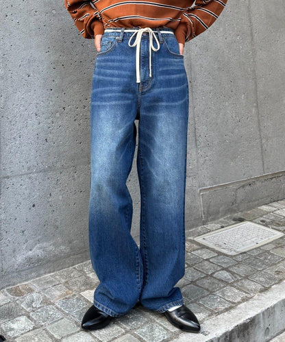 【HENRY】復古牛仔/附腰帶寬鬆牛仔褲