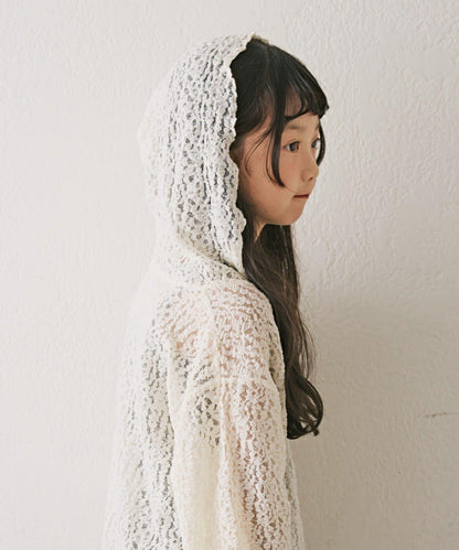 【KIDS】彈力蕾絲連帽衫