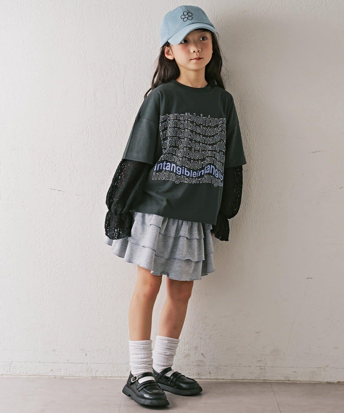 【KIDS】彈力蕾絲連帽衫