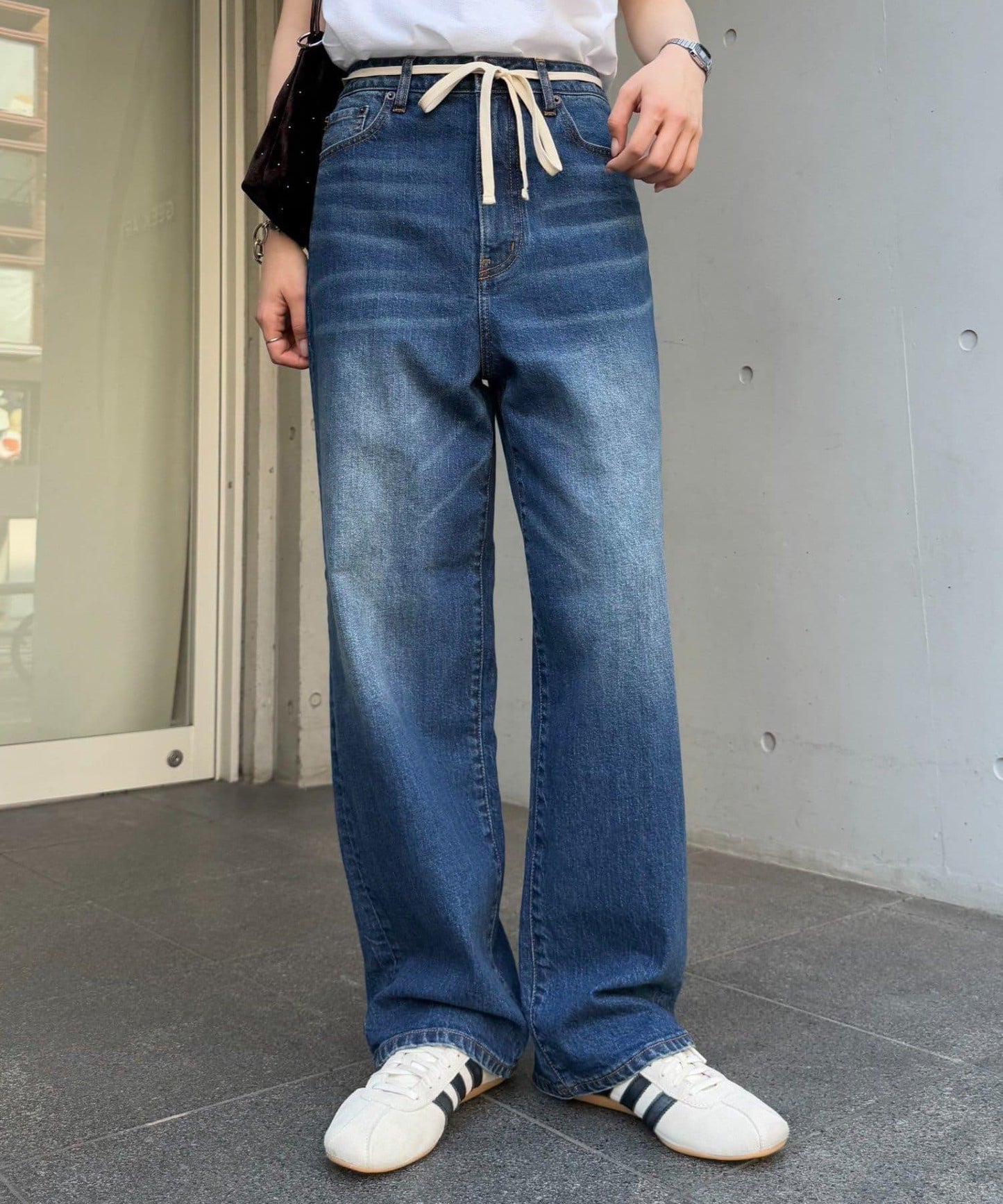 【HENRY】復古牛仔/附腰帶寬鬆牛仔褲