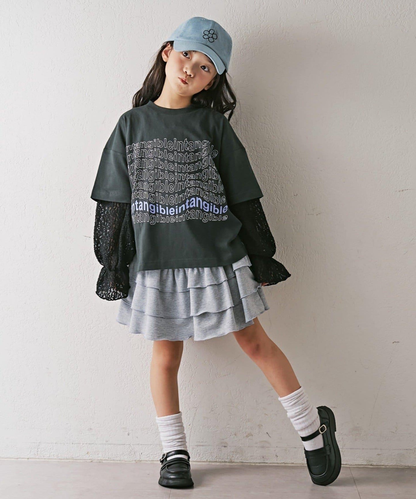 【KIDS】彈力蕾絲連帽衫