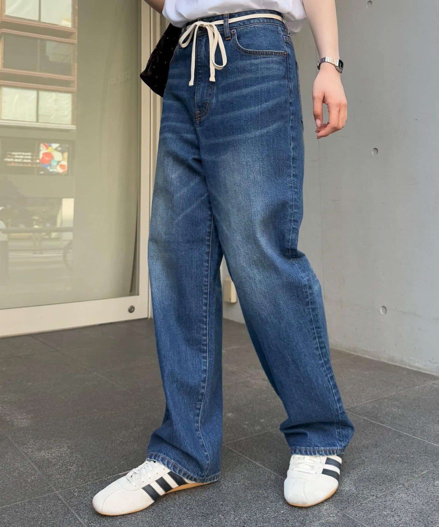 【HENRY】復古牛仔/附腰帶寬鬆牛仔褲