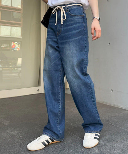 【HENRY】復古牛仔/附腰帶寬鬆牛仔褲