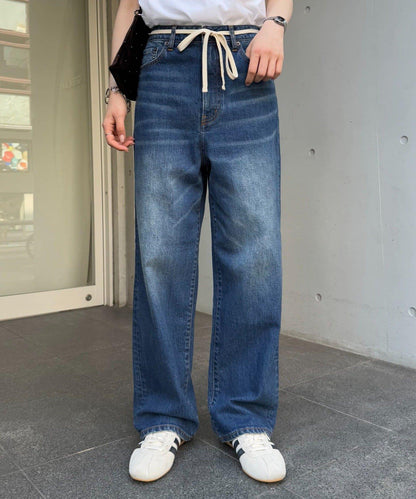 【HENRY】復古牛仔/附腰帶寬鬆牛仔褲