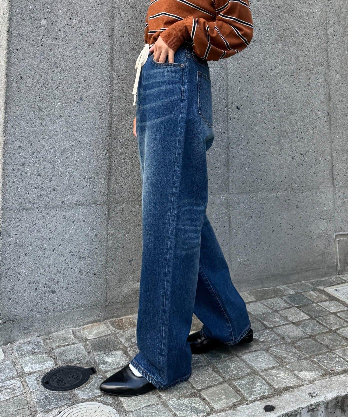 【HENRY】復古牛仔/附腰帶寬鬆牛仔褲