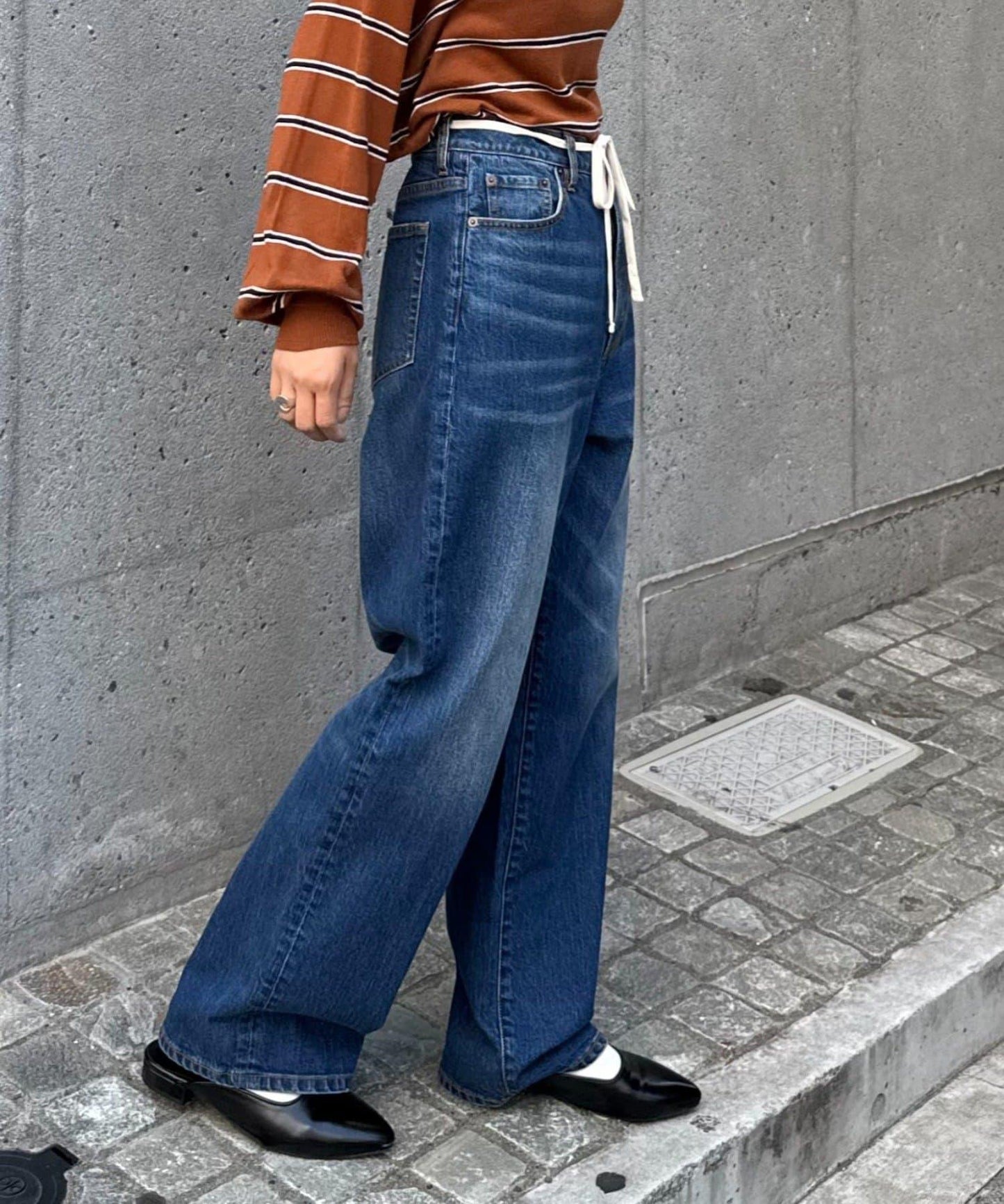 【HENRY】復古牛仔/附腰帶寬鬆牛仔褲