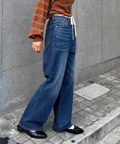 【HENRY】復古牛仔/附腰帶寬鬆牛仔褲