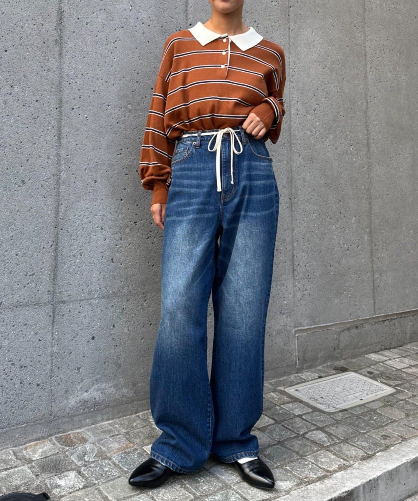 【HENRY】復古牛仔/附腰帶寬鬆牛仔褲