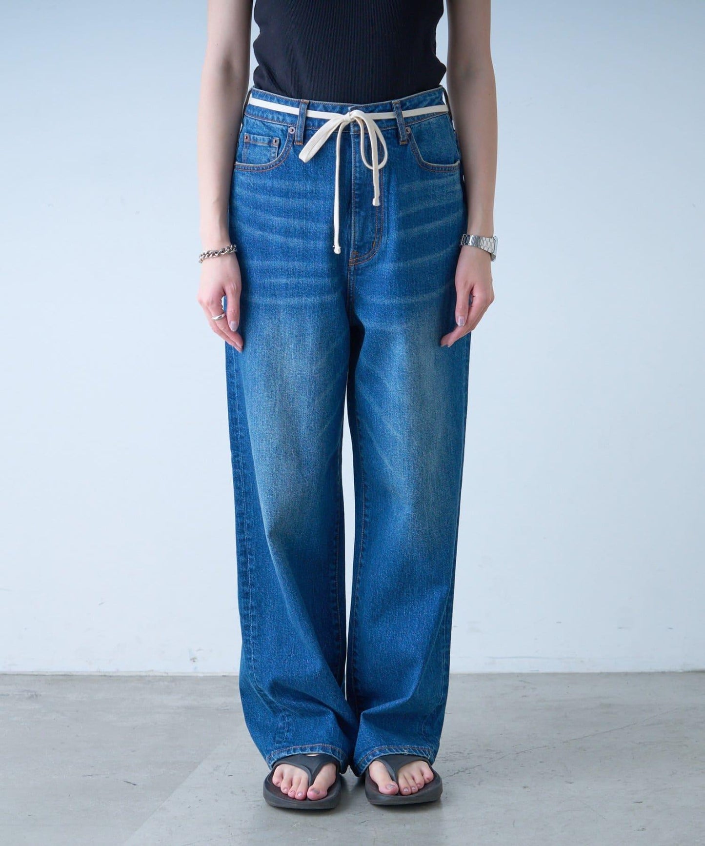 【HENRY】復古牛仔/附腰帶寬鬆牛仔褲