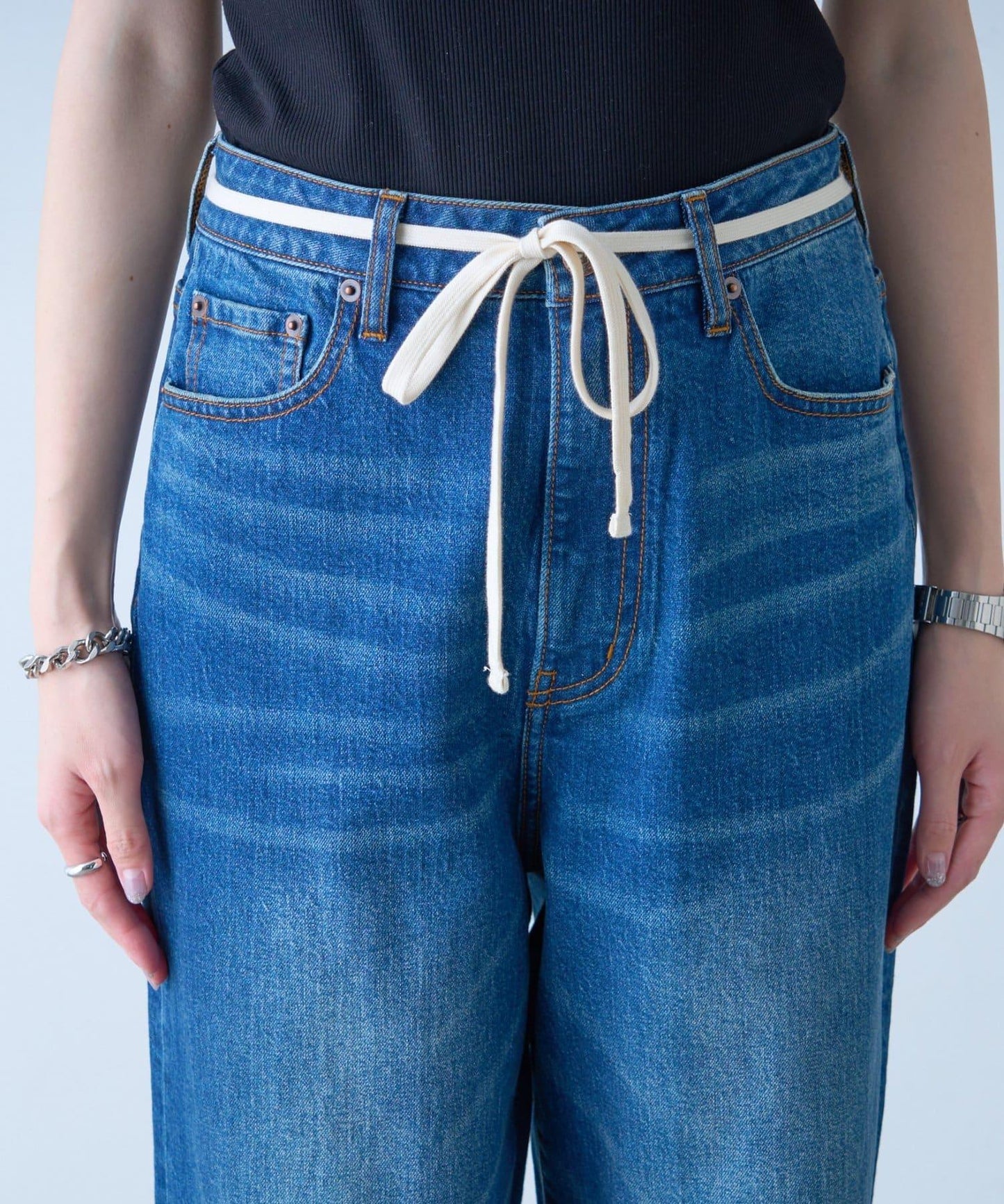 【HENRY】復古牛仔/附腰帶寬鬆牛仔褲