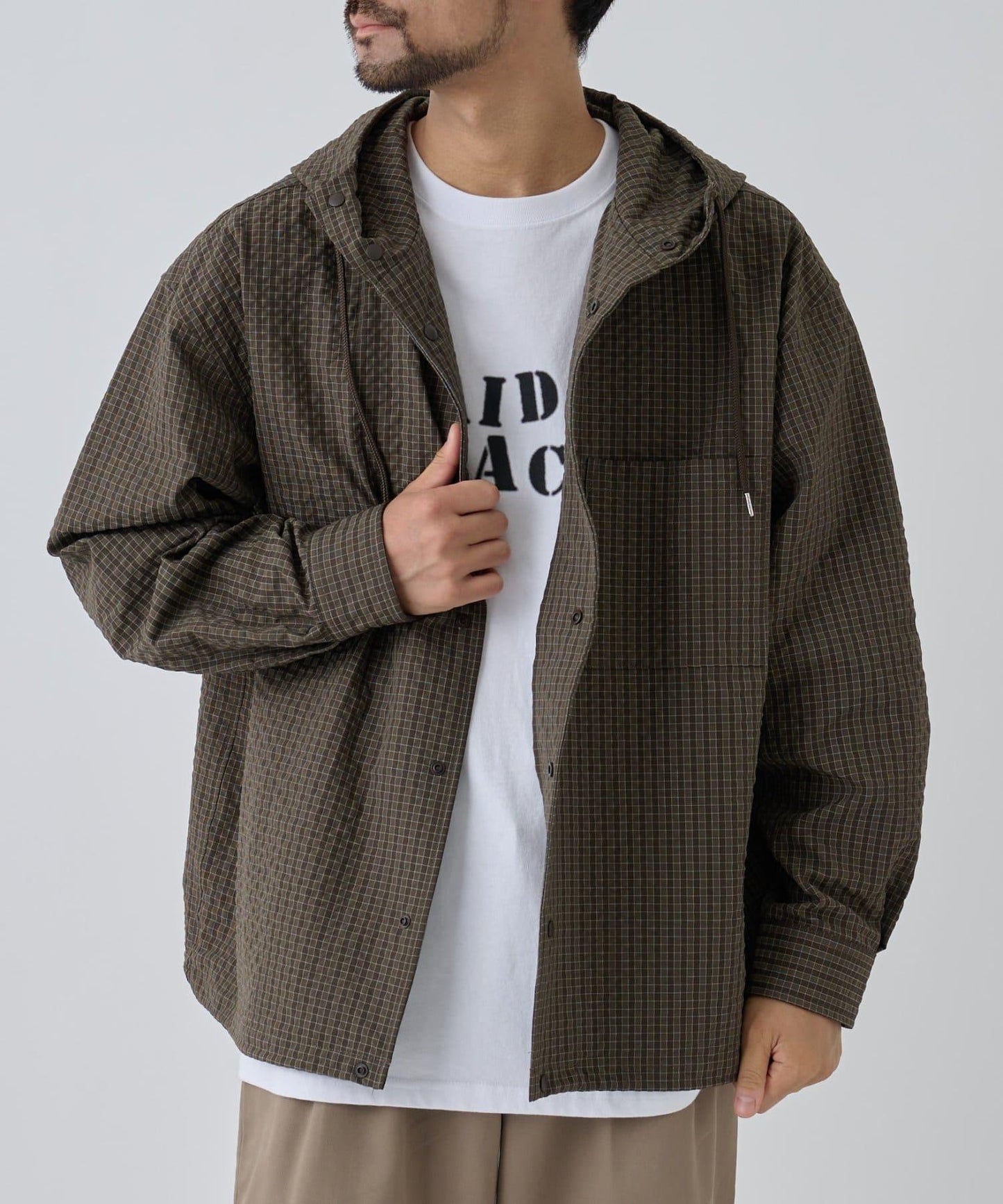 【AW】抽繩連帽格子襯衫