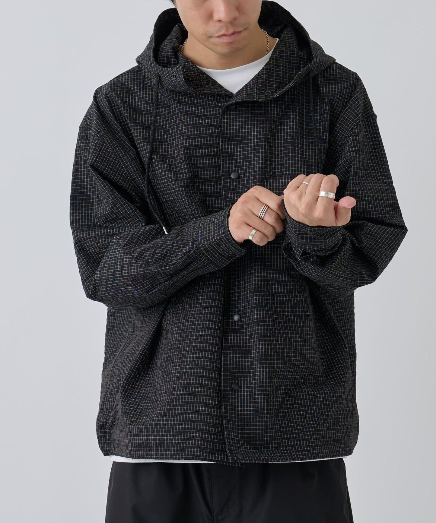 【AW】抽繩連帽格子襯衫