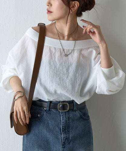 【AW】輕薄透視一字肩套頭衫