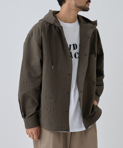 【AW】抽繩連帽格子襯衫
