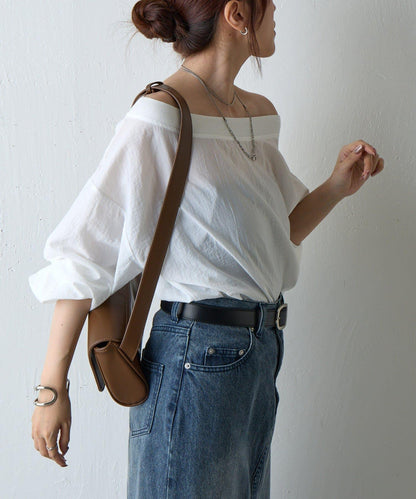 【AW】輕薄透視一字肩套頭衫