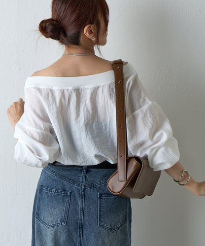 【AW】輕薄透視一字肩套頭衫