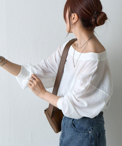 【AW】輕薄透視一字肩套頭衫