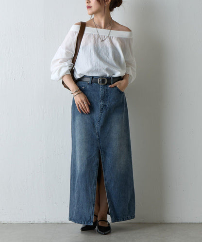 【AW】輕薄透視一字肩套頭衫