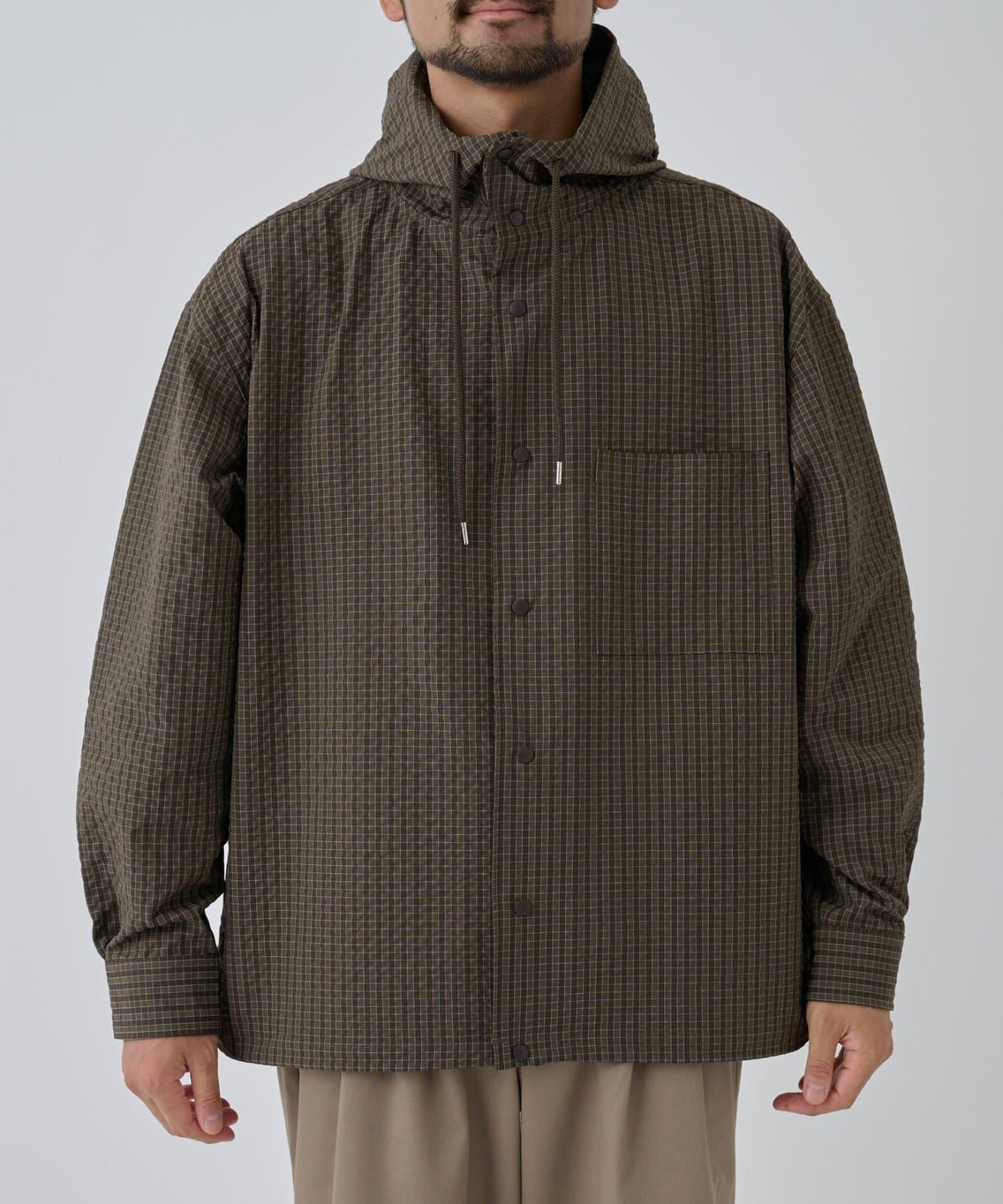 【AW】抽繩連帽格子襯衫