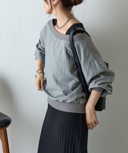 【AW】輕薄透視一字肩套頭衫
