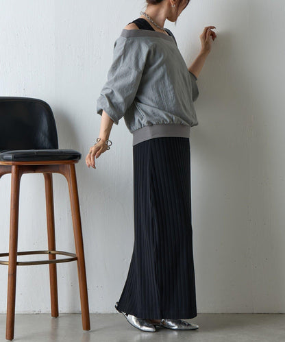 【AW】輕薄透視一字肩套頭衫