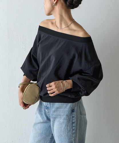 【AW】輕薄透視一字肩套頭衫