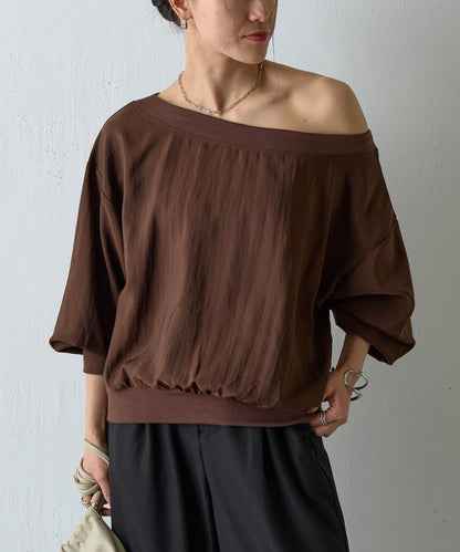 【AW】輕薄透視一字肩套頭衫