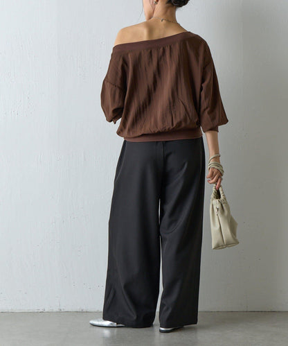 【AW】輕薄透視一字肩套頭衫