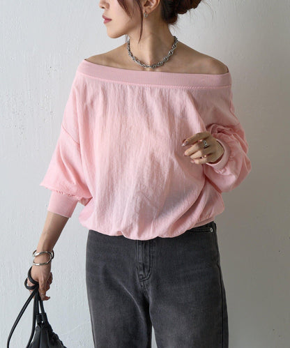 【AW】輕薄透視一字肩套頭衫