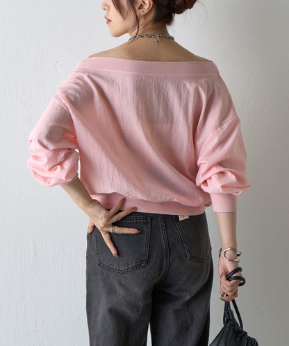 【AW】輕薄透視一字肩套頭衫