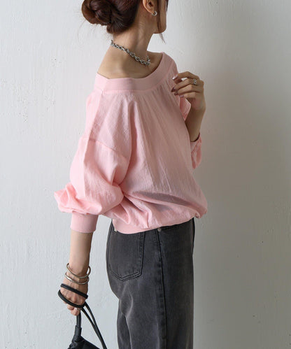 【AW】輕薄透視一字肩套頭衫