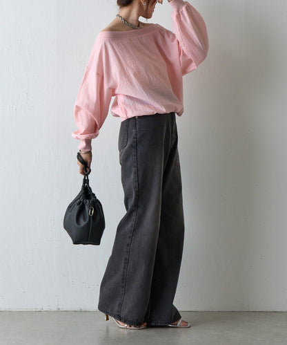 【AW】輕薄透視一字肩套頭衫