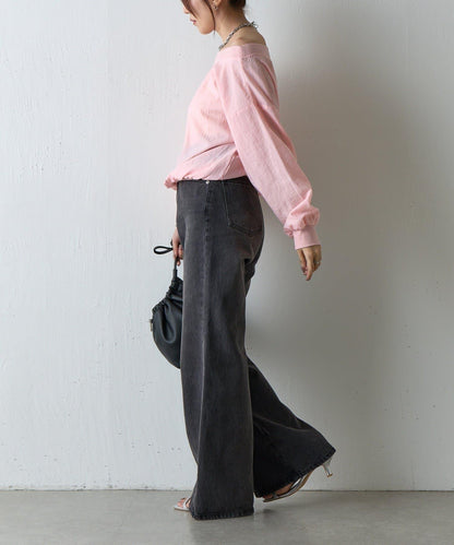 【AW】輕薄透視一字肩套頭衫