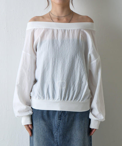 【AW】輕薄透視一字肩套頭衫