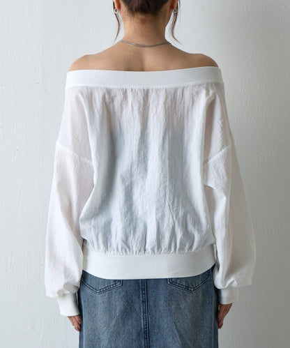 【AW】輕薄透視一字肩套頭衫