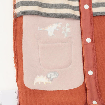 恐龍條紋拼接連體衣